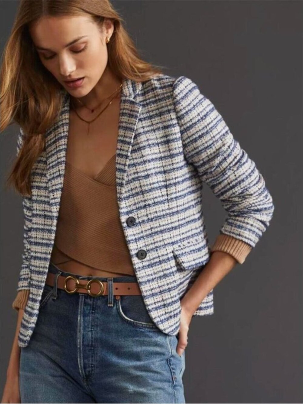 ANTHROPOLOGIE Hutch Tailored Tweed Blazer Jacket Size XSP